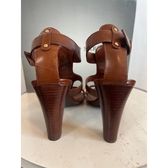 Franco Sarto Ibiza chocolate brown leather sandal with gold hardware Size 9 Box - Picture 3 of 12
